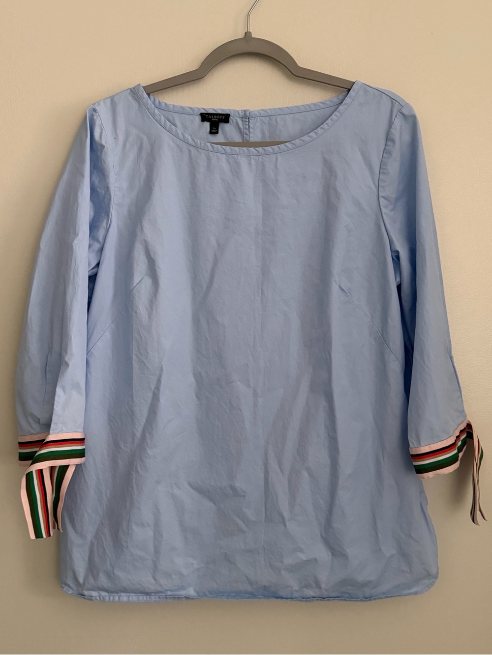 TALBOT'S Petites Grosgrain Ribbon Tie 3/4 Sleeve Shirt - Women's Size Large P